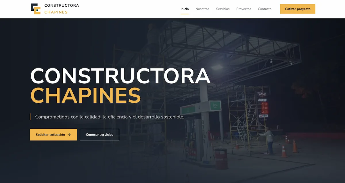Captura de pantalla del sitio de Constructora Chapines