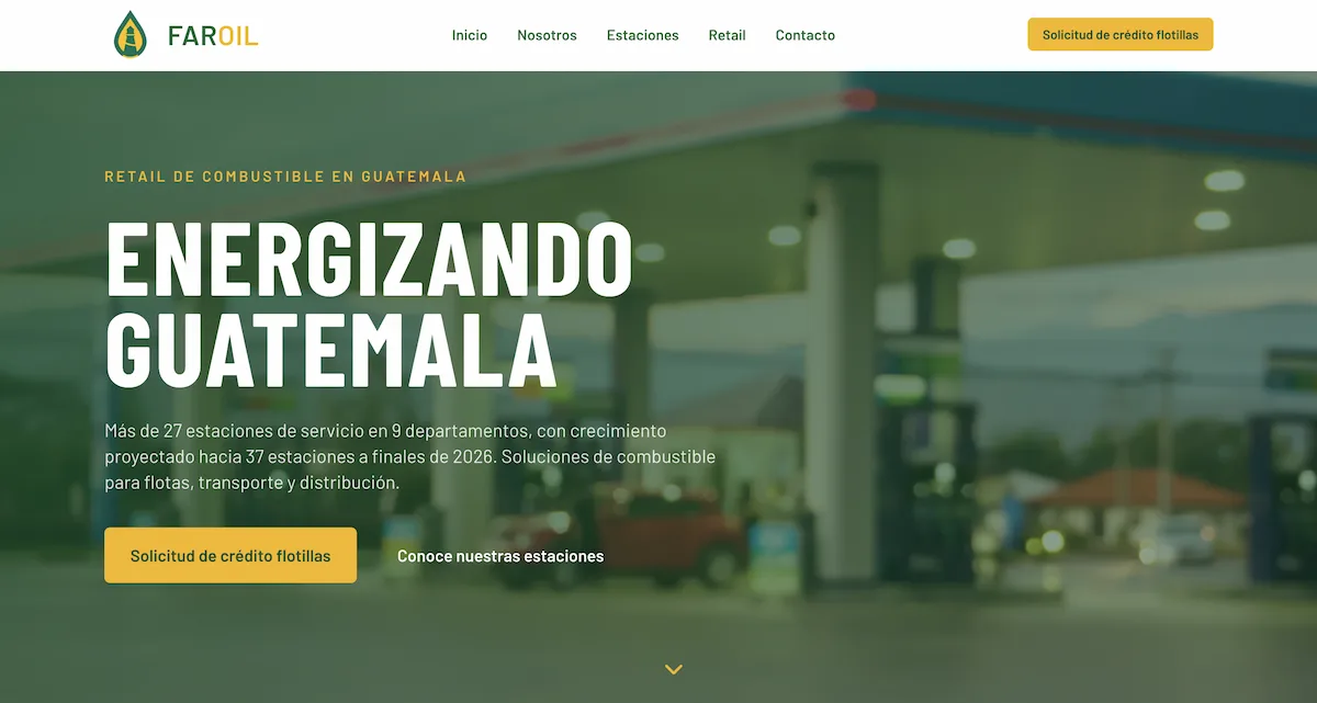 Captura de pantalla del sitio de Faroil Petróleos