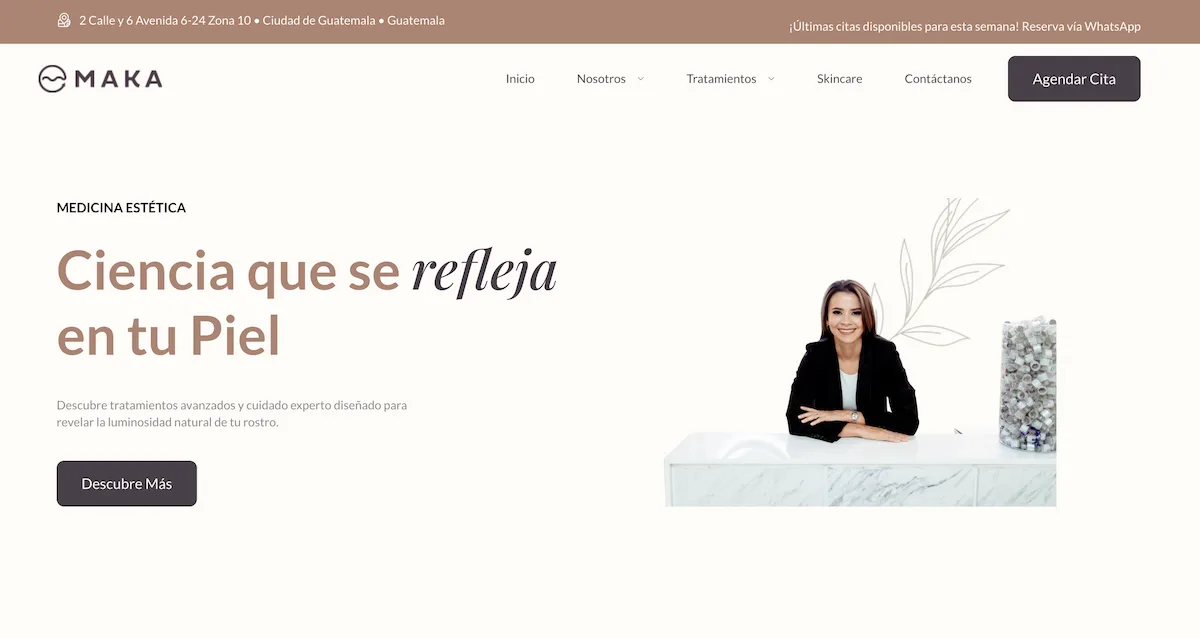 Captura de pantalla del sitio de Maka Skin Clinic
